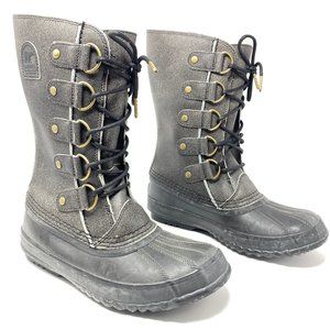 Sorel Women's Grey Black Lace-Up Winter Rain Boots
